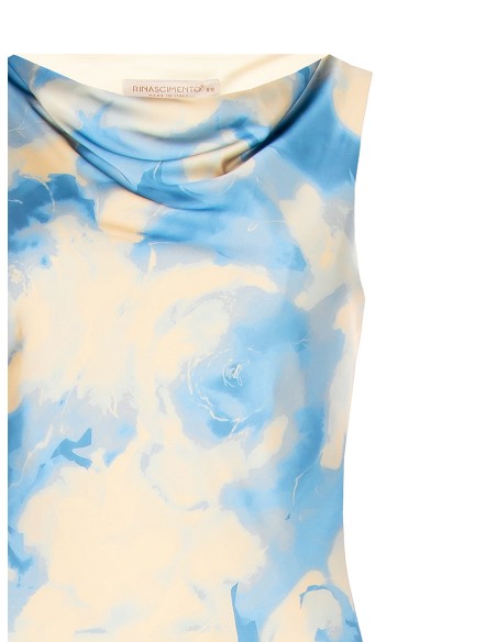 Vestido tipo slip em cetim com flores esfumadas Rinascimento