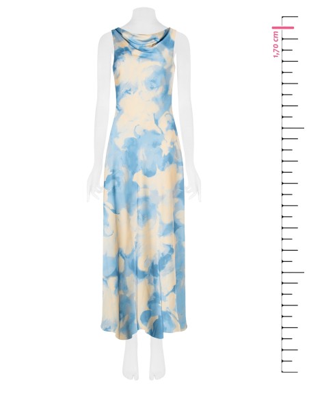 Vestido slip em raso com flores esbatidas Rinascimento