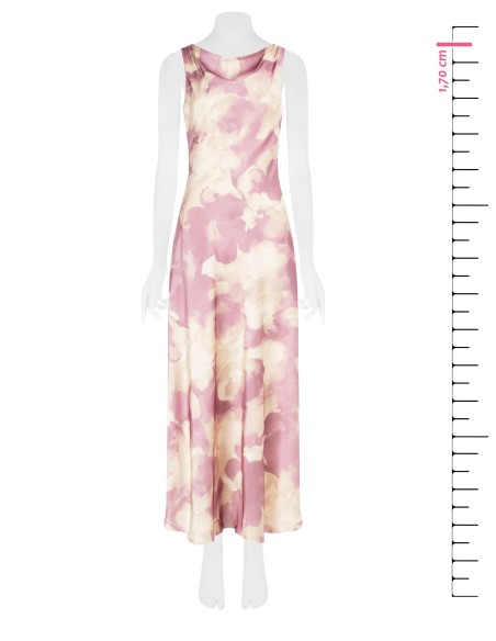 Vestido slip em raso com flores esfumadas Rinascimento
