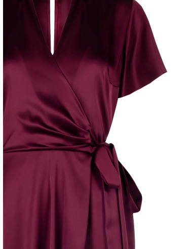 Vestido longo em cetim com decote em V cruzado e nó na cintura Rinascimento