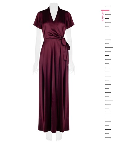Vestido Longo Em Cetim Com Decote Em V Cruzado E Amarrado Na Cintura Rinascimento