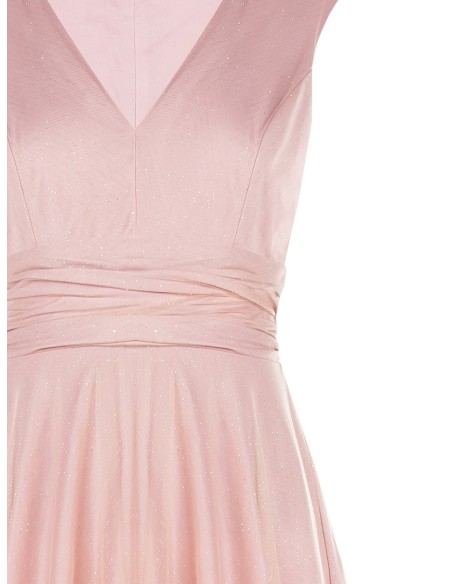 Vestido longo com decote em V revestido de tule com glitter Rinascimento