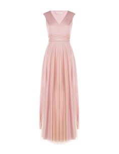 Vestido longo com decote em V revestido de tule com glitter Rinascimento