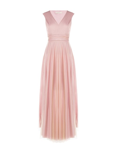 Vestido longo com decote em V revestido de tule com glitter Rinascimento