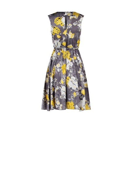 Vestido curto sem mangas rodado em cetim floral Rinascimento