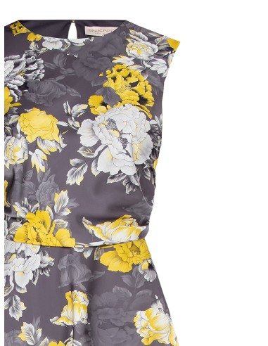 Vestido curto sem mangas com saia rodada em cetim floral Rinascimento