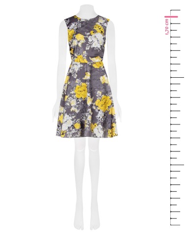 Vestido Curto Sem Mangas Com Saia Rodada Em Cetim Floral Rinascimento