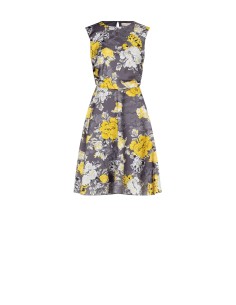 Vestido curto sem mangas com saia rodada em cetim floral Rinascimento