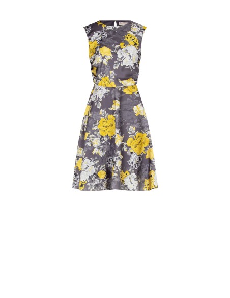 Vestido curto sem mangas com saia rodada em cetim floral Rinascimento