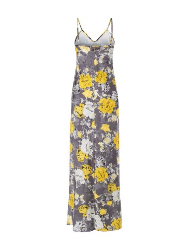 Vestido longo tipo camisola em cetim floral Rinascimento
