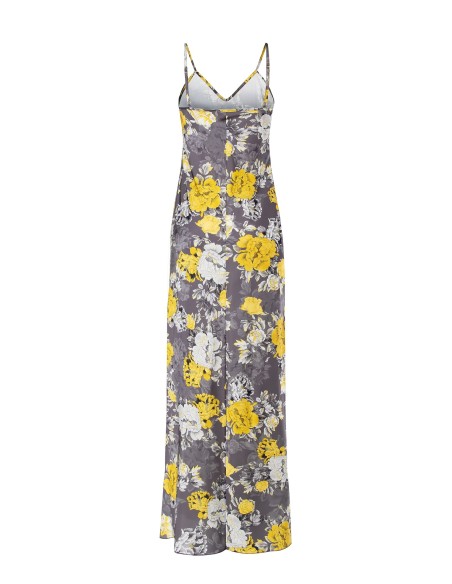 Vestido longo tipo camisola em cetim floral Rinascimento