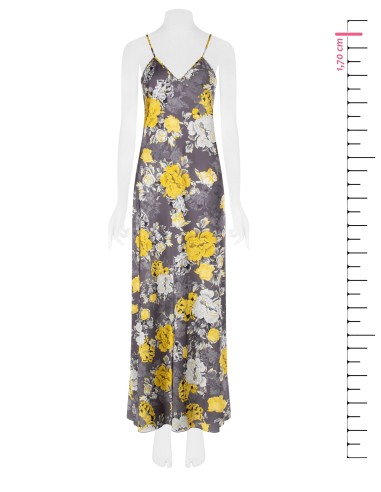 Vestido longo estilo camisola em cetim floral Rinascimento