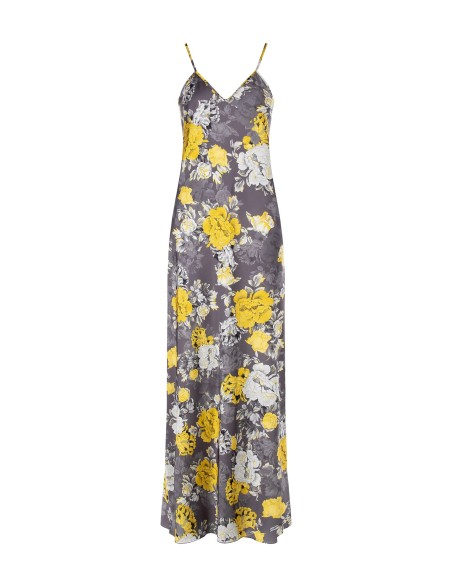 Vestido longo camisola em cetim com padrão floral Rinascimento