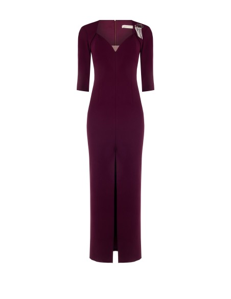 Vestido Longo Tubinho em Scuba Crepe com Decote Coração e Alças Rinascimento