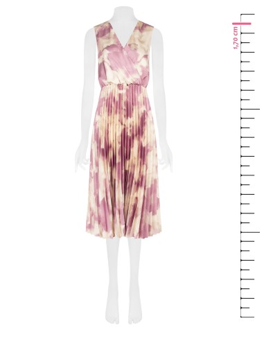 Vestido midi em cetim plissado com padrão floral degradé e decote em V cruzado Rinascimento