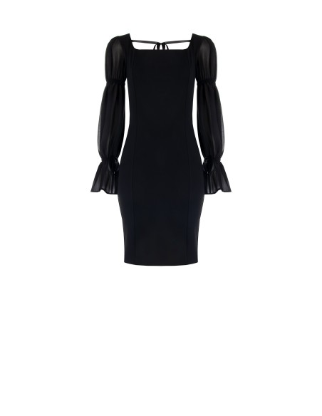 Vestido curto tubinho em scuba crepe com mangas em georgette Rinascimento