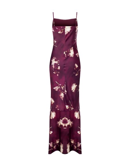 Vestido Longo Corte Sereia em Cetim Floral Rinascimento