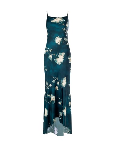 Vestido Longo Corte Sereia em Cetim com Flores Rinascimento