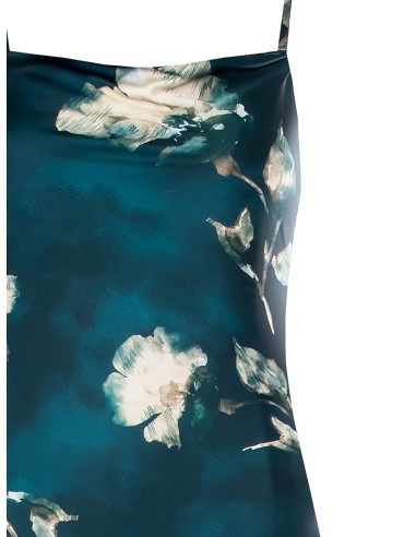 Vestido longo corte sereia em cetim floral Rinascimento