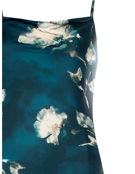 Vestido longo corte sereia em cetim floral Rinascimento