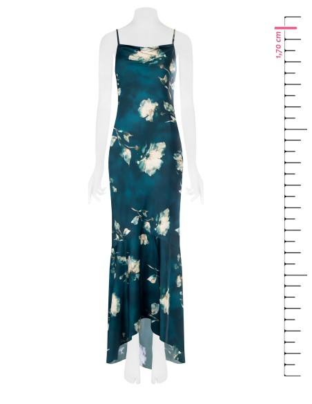 Vestido longo corte sereia em cetim floral Rinascimento