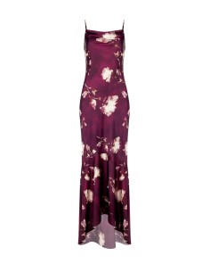 Vestido longo corte sereia em cetim floral Rinascimento