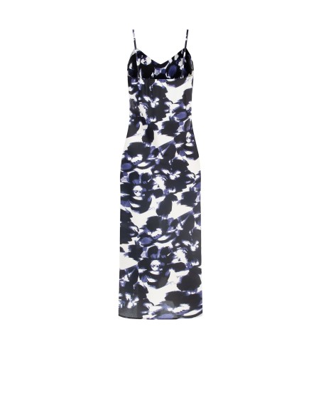 Vestido tipo camisola em cetim estampado Rinascimento