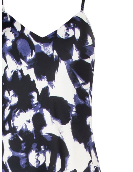 Vestido tipo camisola em cetim estampado Rinascimento