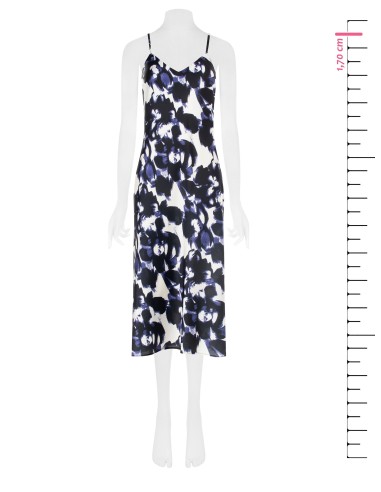 Vestido tipo camisola em cetim estampado Rinascimento