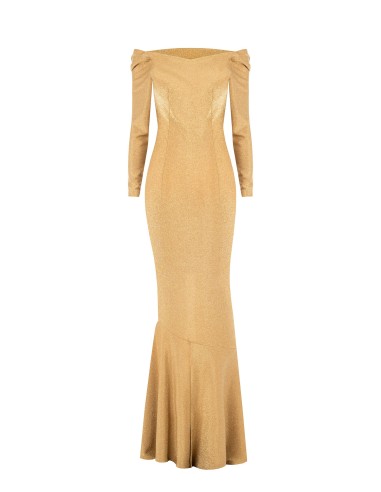 Vestido longo em lurex com decote em anel nas costas Rinascimento