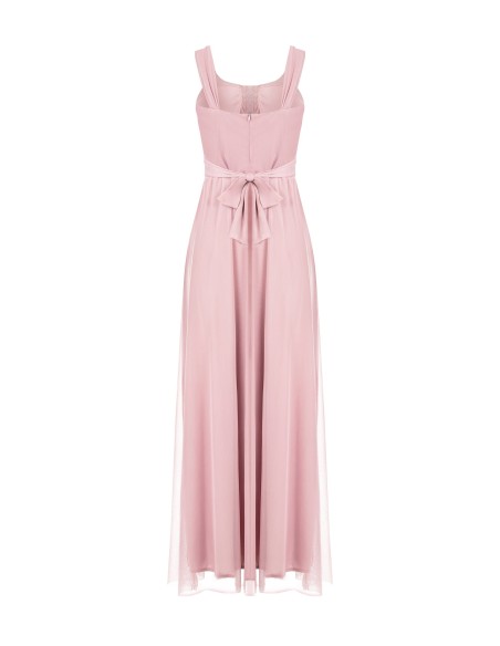 Vestido Longo em Tule Elástico com Laço Atrás Rinascimento