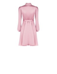 Vestido curto evasê em cetim com cinto rígido, logótipo e laço no pescoço Rinascimento 2