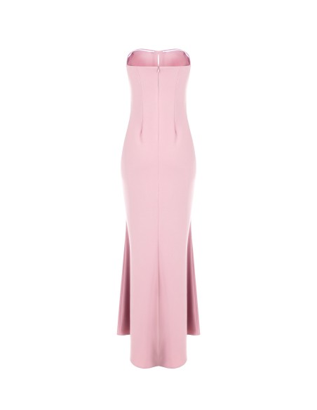 Vestido longo de corte sereia em scuba crepe com broche de joia Rinascimento