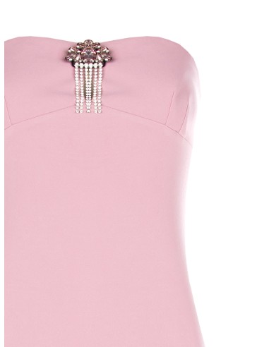 Vestido longo corte sereia em scuba crepe com broche joia Rinascimento
