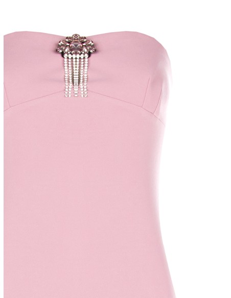 Vestido longo corte sereia em scuba crepe com broche joia Rinascimento