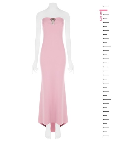 Vestido longo estilo sereia em scuba crepe com broche de joia Rinascimento