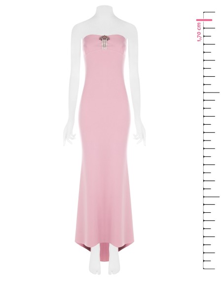 Vestido longo estilo sereia em scuba crepe com broche de joia Rinascimento