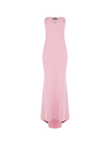 Vestido longo corte sereia em scuba crepe com broche-joia Rinascimento