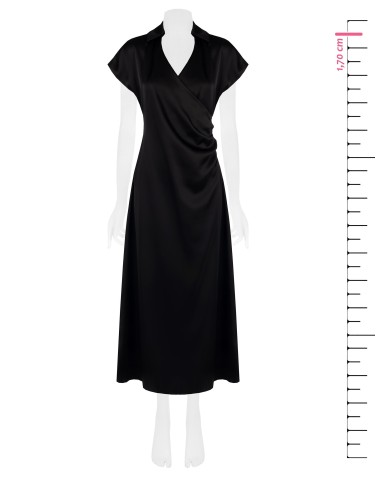 Vestido Longo em Cetim com Decote em V Drapeado Rinascimento