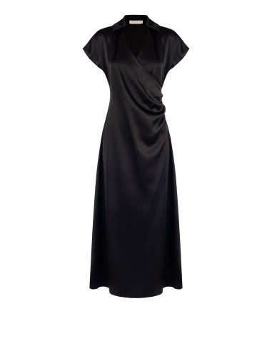 Vestido Longo em Cetim com Decote em V Drapeado Rinascimento
