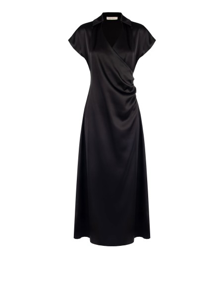 Vestido Longo em Cetim com Decote em V Drapeado Rinascimento