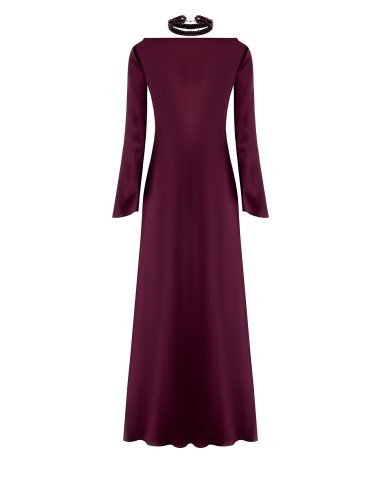 Vestido longo fluido em cetim com mangas 3/4 Rinascimento