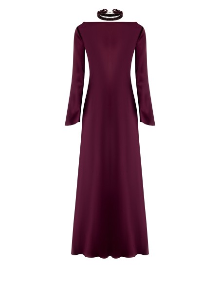 Vestido longo fluido em cetim com mangas 3/4 Rinascimento