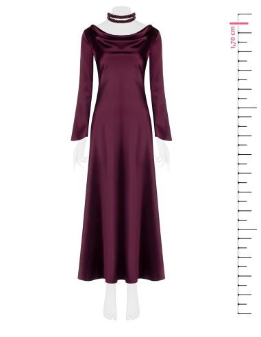 Vestido longo em cetim estilo slip com mangas 3/4 Rinascimento