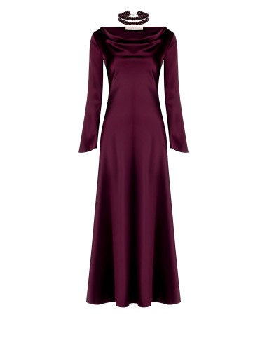 Vestido longo estilo slip em cetim com mangas 3/4 Rinascimento