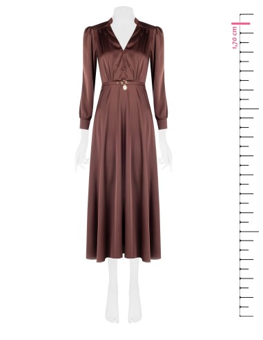 Vestido Longo Evasê em Cetim com Cinto Coordenado e Pendente com Logótipo Rinascimento