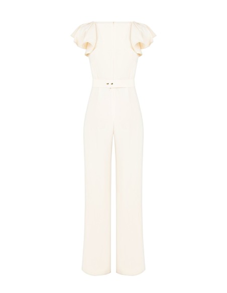 Macacão Palazzo Em Tecido Fluido Com Recorte Em Gota E Cinto Rígido Coordenado Com Logo Rinascimento