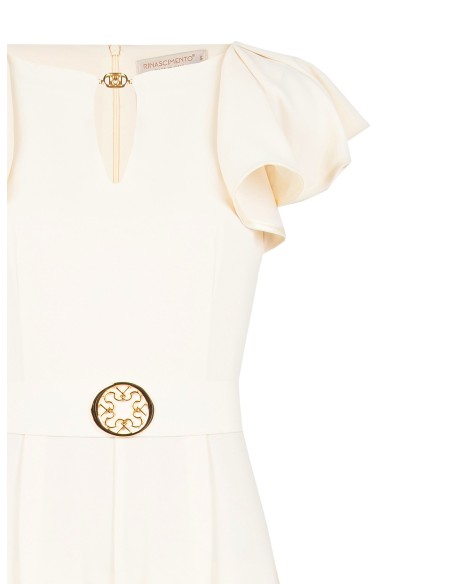 Macacão palazzo em tecido fluido com cut-out em gota e cinto coordenado com logo rígido Rinascimento