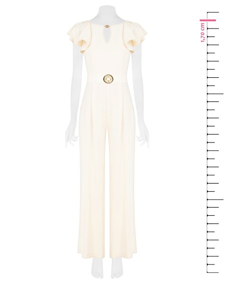 Macacão Palazzo em Tecido Fluido com Recorte em Forma de Gota e Cinto com Logótipo Rígido Coordenado Rinascimento