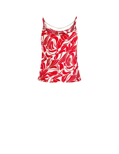 Top em cetim estampado com detalhe de corrente Rinascimento